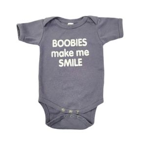 Boobies Make Me Smile One Piece Gray Body Suit with Graphic  Size 3-6 Months
